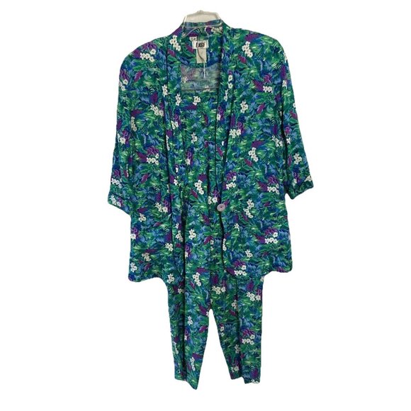 Vintage 80s Tropical Pantsuit Womens Ladies Sz 12 Office Blazer Jacket & Pants - Picture 3 of 16